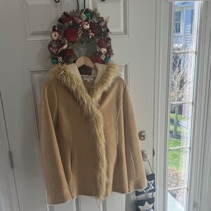 Orvis Gallery Tan Teddy Jacket with Faux Fur Trim
